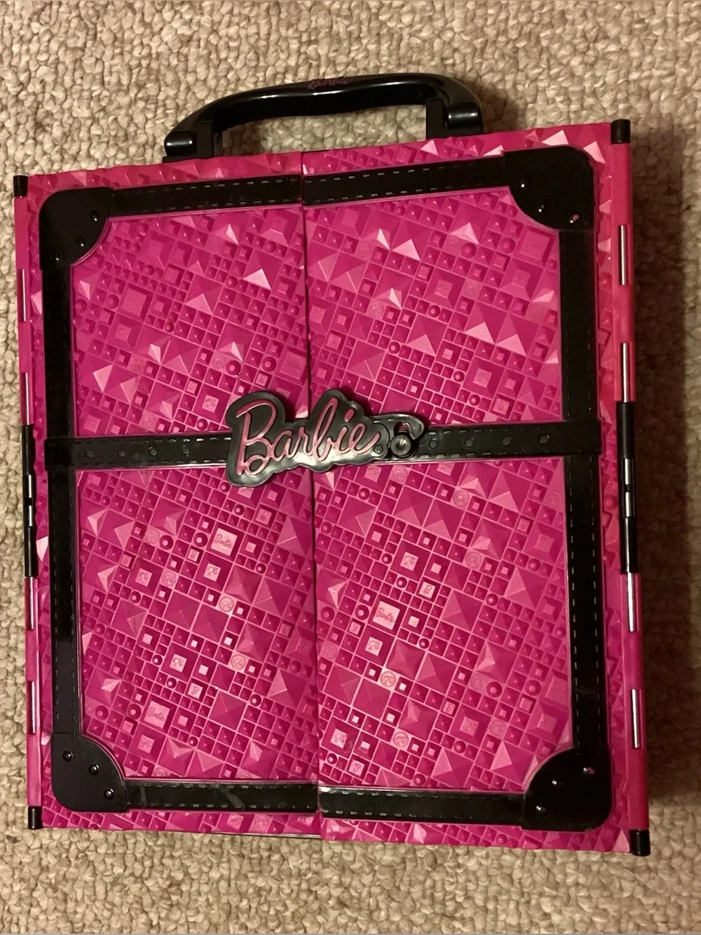 2011 Mattel Barbie Pink Black Wardrobe Doll Carry Storage Case